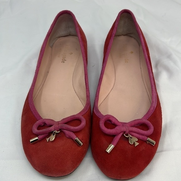 Kate Spade Sz 7 Coral Pink Suede Ballet Slippers Flats Slip on Shoes - Picture 2 of 11